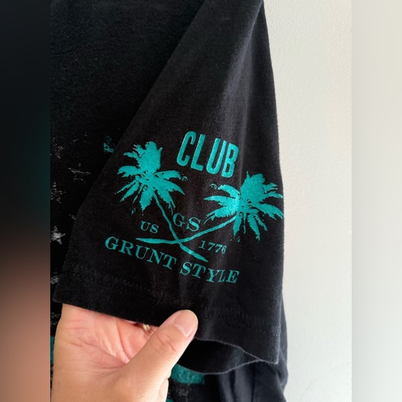 Grunt Style Cancer Awareness T Shirt Men’s SZ XL American Flag Teal Black Casual - Picture 3 of 6